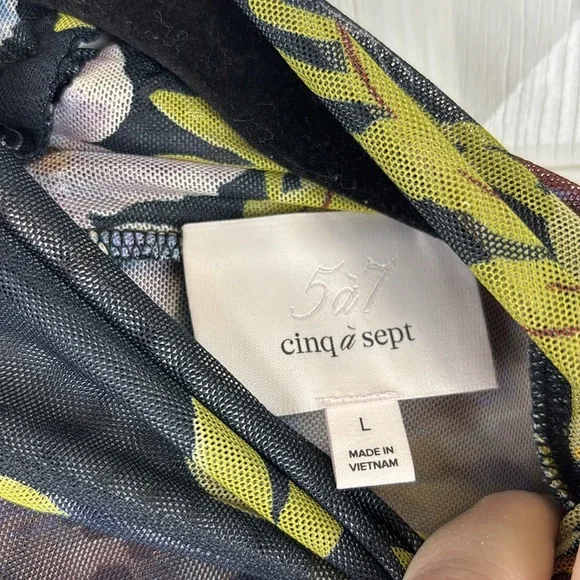 Cinq a sept Bridgette shirred mesh floral turtleneck top sz lg - Picture 11 of 15